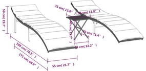 Espreguiçadeiras com mesa 2 pcs vime PE cinzento-claro