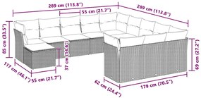 12 pcs conj. sofás jardim com almofadões vime PE cinzento-claro