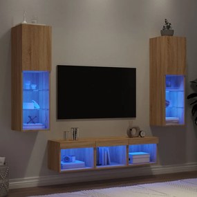 vidaXL 5pcs móveis parede p/ TV c/ LEDs deriv. madeira carvalho sonoma