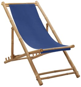 Espreguiçadeira de bambu e lona azul-marinho