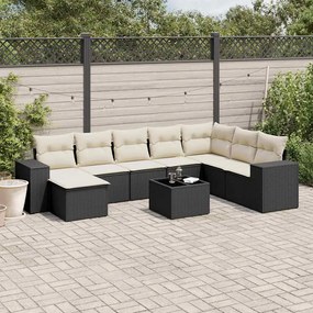 9 pcs conjunto de sofás p/ jardim c/ almofadões vime PE preto