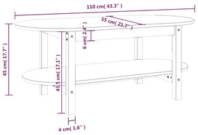 Mesa de centro 110x55x45 cm madeira de pinho maciça branco