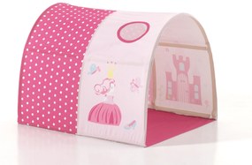 Conjunto cama alta Infantil SCOTT + cortina de brincar PRINCESAS + Túnel + 3 bolsos de arrumação Branca