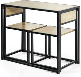 Conjunto cozinha com Mesa Compacta e 2 Cadeiras com Estrutura Metálica para Pequenos Espaços Cozinha Sala de Jantar Bistró Natural