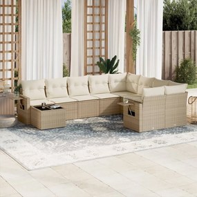 vidaXL 10 pcs conjunto de sofás p/ jardim com almofadões vime PE bege