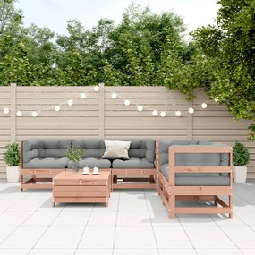 6 pcs conj. lounge jardim c/ almofadões madeira douglas maciça
