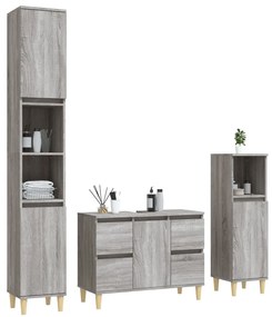 3 pcs Conjunto móveis casa de banho madeira proc. cinza sonoma