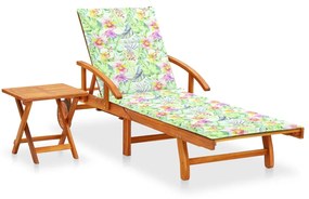 vidaXL Espreguiçadeira de jardim com mesa e almofadão acácia maciça