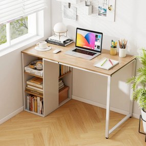 Secretária para computador moderna para escritório em casa 115 x 59 x 75 cm com 5 compartimentos de armazenamento Natural