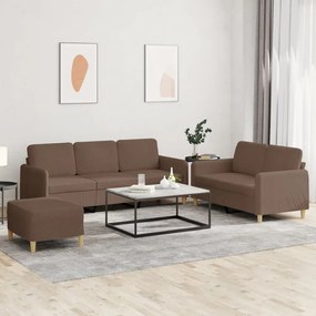 vidaXL 3 pcs conjunto de sofás com almofadões tecido castanho