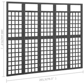 Biombo/treliça 5 painéis abeto maciço 201,5x180 cm preto