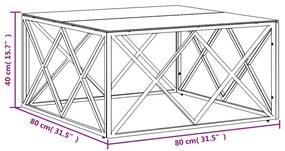 Mesa de centro 80x80x40 cm aço inoxidável e vidro dourado