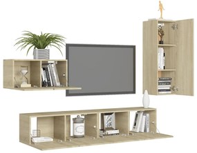 4pcs conjunto de móveis de TV derivados madeira carvalho sonoma