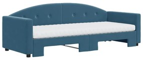 Sofá-cama com gavetão e colchões 80x200 cm veludo azul