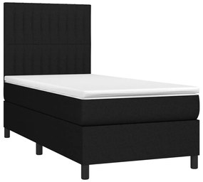 Cama box spring c/ colchão e LED 90x200 cm tecido preto