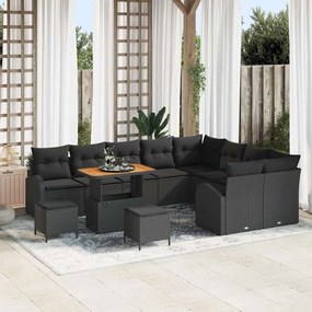 Conjunto de Sofá para Jardim vidaXL com Almofadas Preto Rattan de Polietileno Acácia