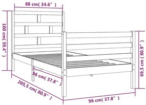 Estrutura de cama 90x200 cm madeira de pinho maciça branco