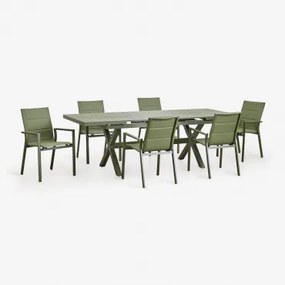 Conjunto De Mesa De Jardim Extensível Retangular 180-240x90 Cm E 6 Cadeiras De Jardim Empilháveis Com Apoios De Braços - Sklum