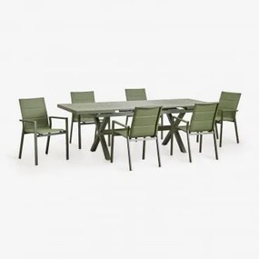 Conjunto De Mesa De Jardim Retangular Extensível 180-240x90 Cm E 6 Cadeiras De Jardim Empilháveis Com Apoios De Braços - Sklum