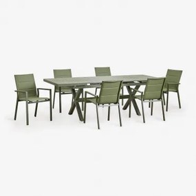 Conjunto De Mesa De Jardim Extensível Retangular 180-240x90 Cm E 6 Cadeiras De Jardim Empilháveis Com Braços De Alumínio - Sklum