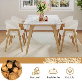 Conjunto de 2 cadeiras de jantar com assento acolchoado e encosto curvo ergonómico, estrutura em madeira de borracha branca e natural