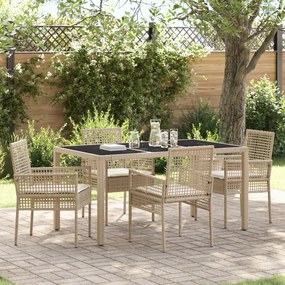 vidaXL Conjunto de Jantar de Jardim com 5 Peças e Almofadas Bege em Rattan Sintético