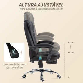Cadeira de Escritório com 6 Pontos de Massagem Giratória com Encosto Reclinável 135º Função de Aquecimento 65x70x111-119 cm Preto