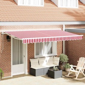 vidaXL Toldo Retrátil Manual Vermelho e Branco 400x200 cm Alumínio