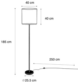 Candeeiro de Pé Preto com Abajur em Veludo Castanho 40cm - Simplo Clássico / Antigo,Moderno