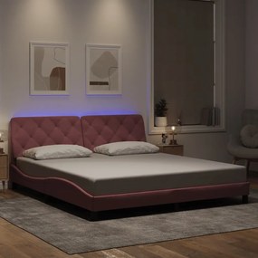 Estrutura de cama c/ luzes LED 180x200 cm veludo rosa