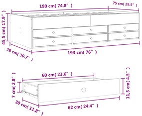 Sofá-cama com gavetas sem colchão 75x190 cm branco
