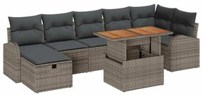 Conjunto de Sofá de Jardim com 8 Peças e Almofadas Cinza em Rattan Sin