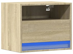 Mesa de cabeceira de parede com luzes LED carvalho sonoma