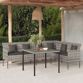 vidaXL 2 pcs conjunto de jantar p/ jardim c/ almofadões vime PE cinza