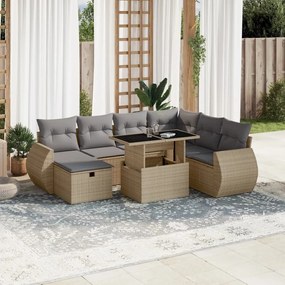 8 pcs conjunto de sofás p/ jardim com almofadões vime PE bege