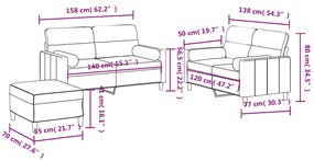 3 pcs conjunto de sofás com almofadas tecido castanho