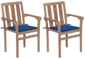 vidaXL Cadeiras de jardim c/ almofadões azul real 2 pcs teca maciça