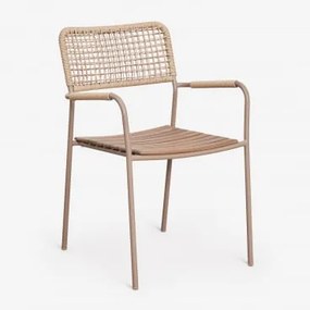 Pack De 4 Cadeiras De Jardim Empilháveis Com Braços Em Aço E Madeira De Acácia Tilda Moka Brown - Sklum