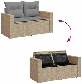 8 pcs conjunto de sofás p/ jardim com almofadões vime PE bege