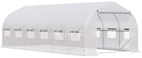 Outsunny Estufa Tipo Túnel 6x3x2m Estufa de Jardim com Porta e 12 Janelas Enroláveis de Polietileno e Aço Galvanizado para Cultivos de Plantas Flores Branco