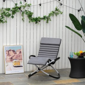 Cadeira de baloiço dobrável com design contemporâneo, com colchão revestido em tecido textilene cinzento-escuro com efeito camurça