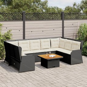 vidaXL 7 pcs conjunto lounge de jardim c/ almofadões vime PE preto