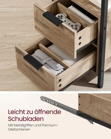 Mesa de apoio com 2 tomadas eléctricas 2 portas USB, 2 gavetas 60 x 35 x 61 cm castanho camelo-preto