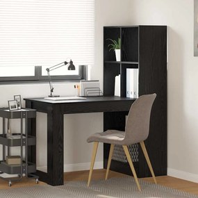 vidaXL Mesa com prateleira com armazenamento Carvalho preto 122 x 67 x 145 cm