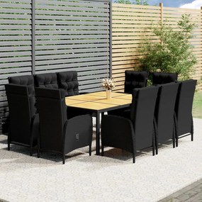 vidaXL 11 pcs conjunto de jantar para jardim vime PE preto