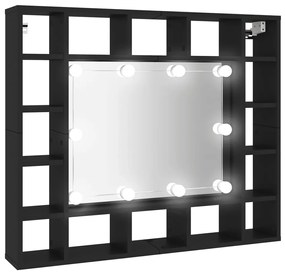 Armário espelhado com luzes LED 91x15x76,5 cm preto