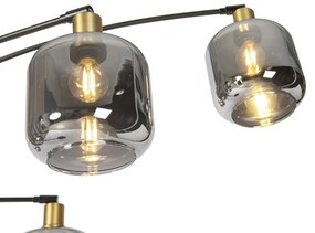 Candeeiro de pé preto com dourado e vidro fumê 5 luzes - Zuzanna Moderno