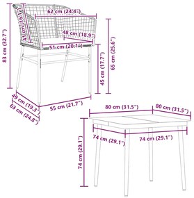 Conjunto de jantar jardim 5 peças almofadas vidro vime PE preto