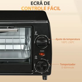 HOMCOM Mini Forno Elétrico 10 Litros 750W com Temperatura até 230 °C T