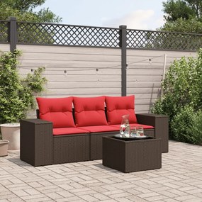 vidaXL 4 pcs conjunto sofás de jardim c/ almofadões vime PE castanho